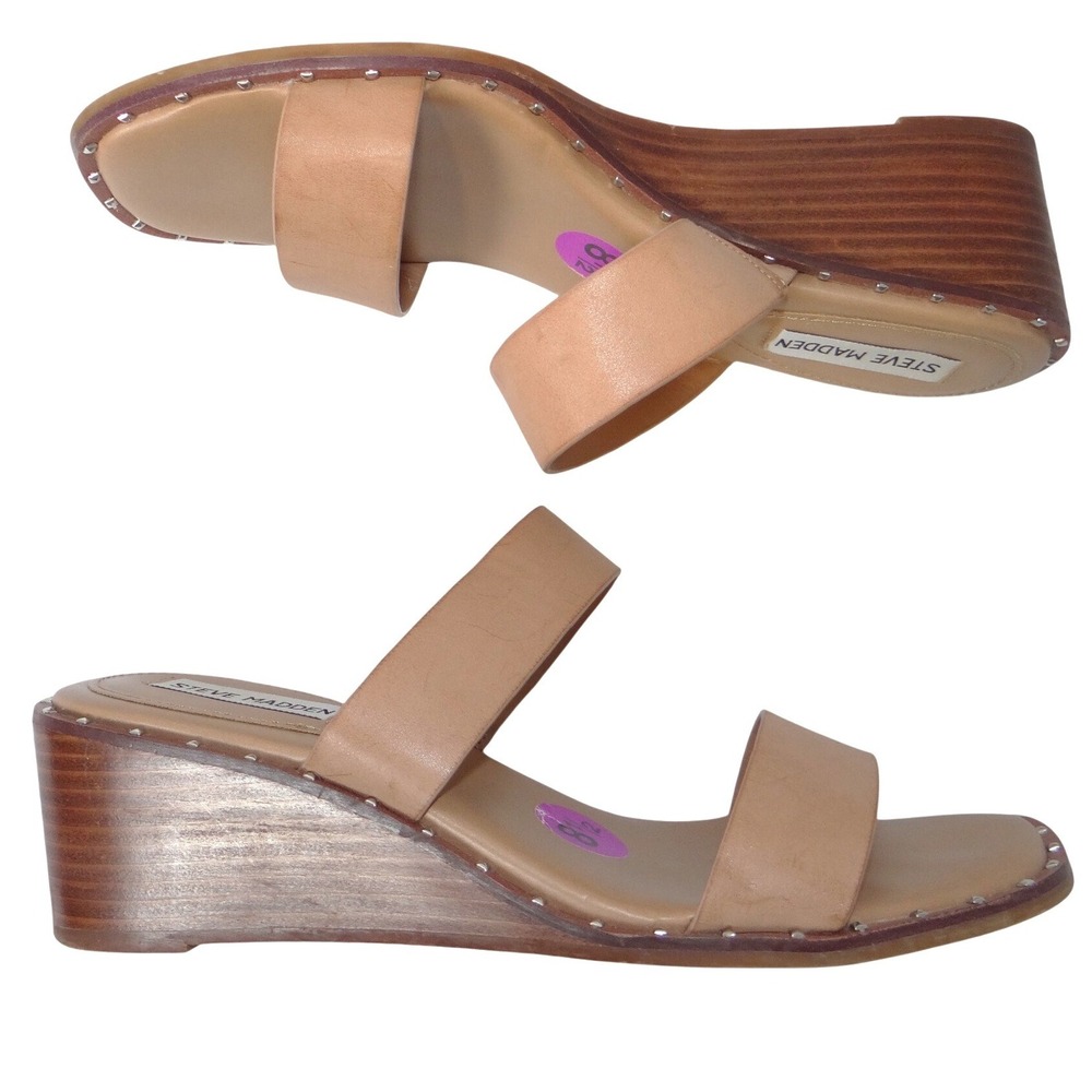 Steve‎ Madden Henrietta Tan Studded Wedge Sandals 8.5M
